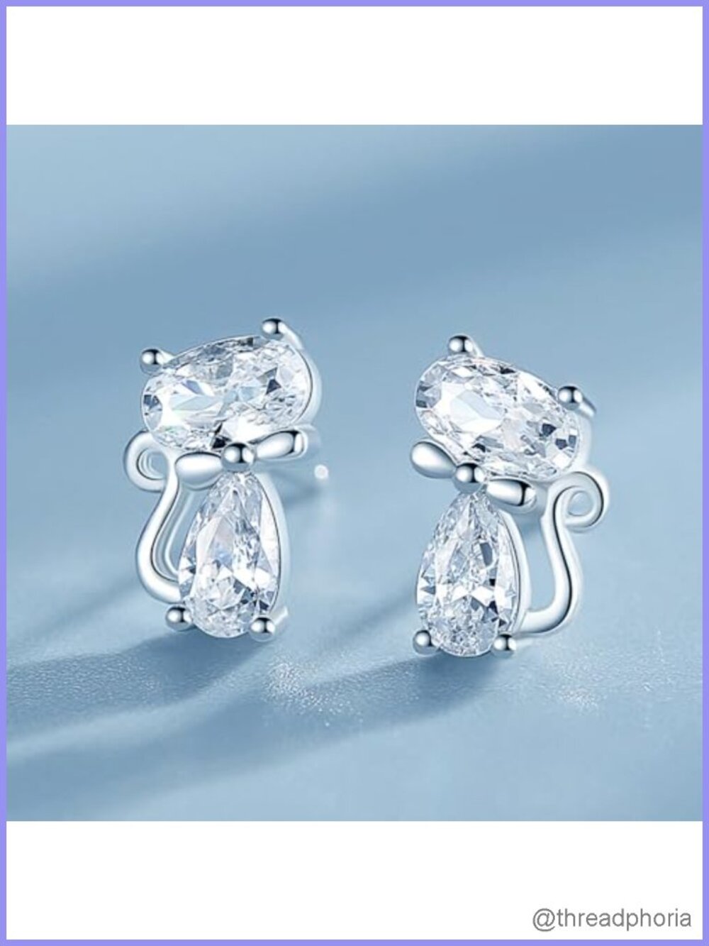 Cat Shaped Stud Earrings for Women Silver Shiny CZ Jewelry